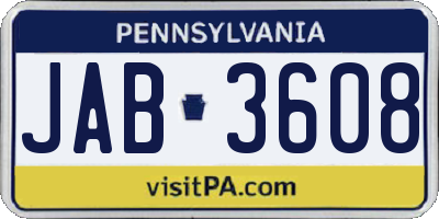 PA license plate JAB3608