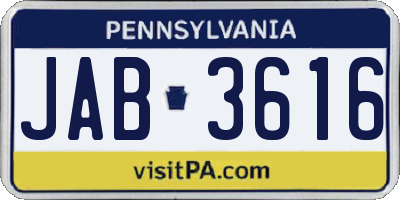 PA license plate JAB3616