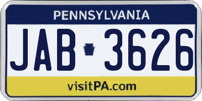 PA license plate JAB3626