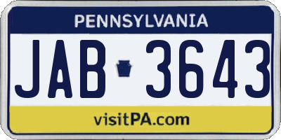 PA license plate JAB3643