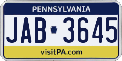 PA license plate JAB3645