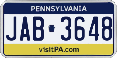 PA license plate JAB3648