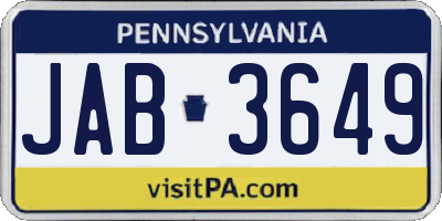 PA license plate JAB3649