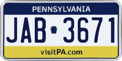 PA license plate JAB3671