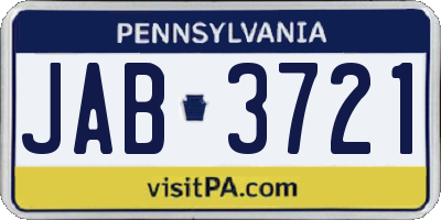 PA license plate JAB3721