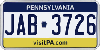 PA license plate JAB3726