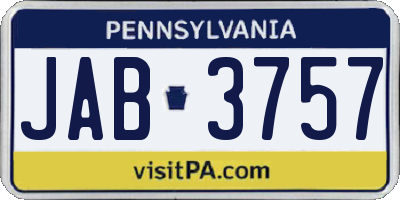 PA license plate JAB3757