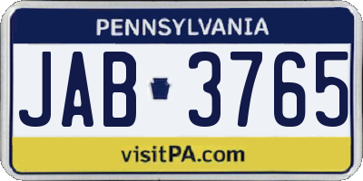 PA license plate JAB3765