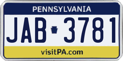 PA license plate JAB3781