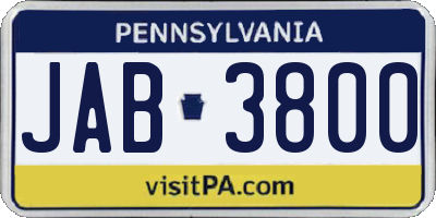 PA license plate JAB3800