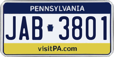 PA license plate JAB3801