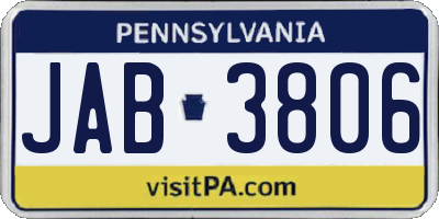 PA license plate JAB3806