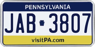 PA license plate JAB3807