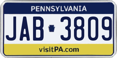 PA license plate JAB3809