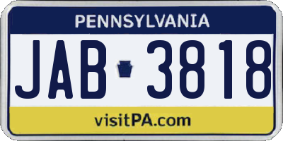 PA license plate JAB3818