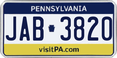 PA license plate JAB3820