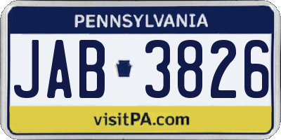 PA license plate JAB3826