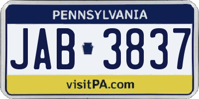 PA license plate JAB3837