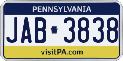 PA license plate JAB3838