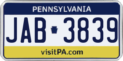 PA license plate JAB3839