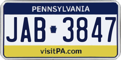 PA license plate JAB3847