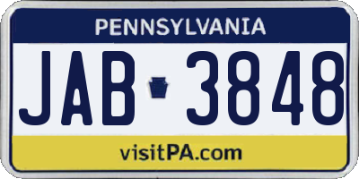 PA license plate JAB3848