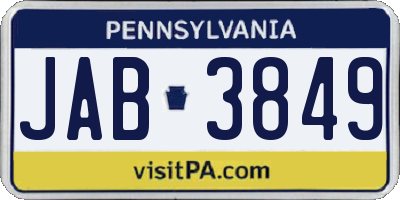 PA license plate JAB3849