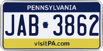 PA license plate JAB3862