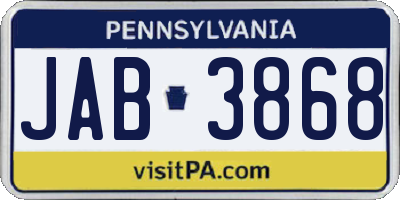 PA license plate JAB3868