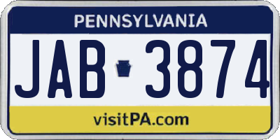 PA license plate JAB3874