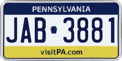 PA license plate JAB3881