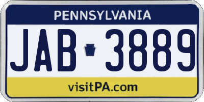 PA license plate JAB3889