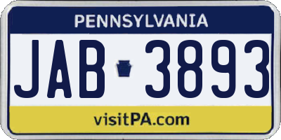 PA license plate JAB3893