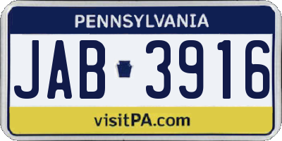 PA license plate JAB3916