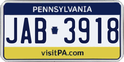 PA license plate JAB3918