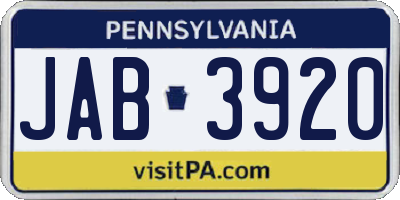 PA license plate JAB3920