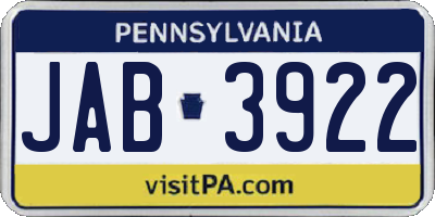 PA license plate JAB3922