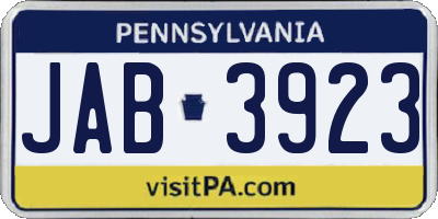 PA license plate JAB3923