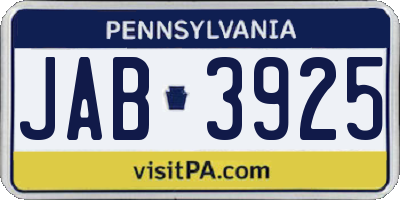 PA license plate JAB3925