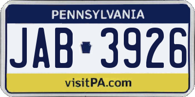 PA license plate JAB3926