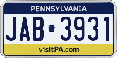 PA license plate JAB3931