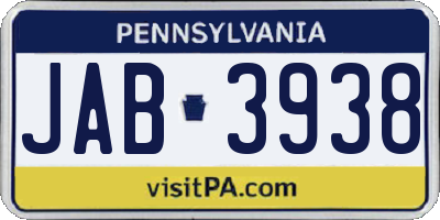 PA license plate JAB3938