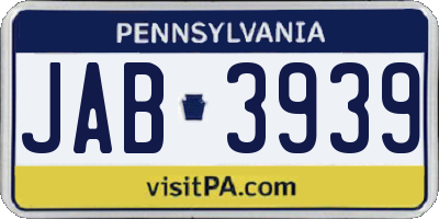 PA license plate JAB3939
