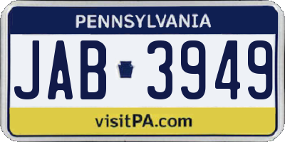 PA license plate JAB3949