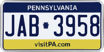 PA license plate JAB3958