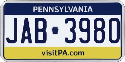 PA license plate JAB3980