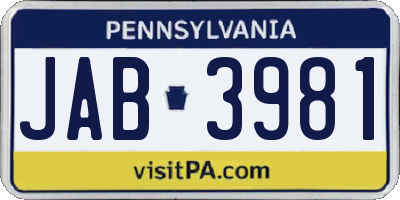 PA license plate JAB3981