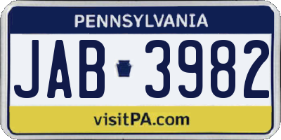 PA license plate JAB3982