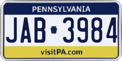 PA license plate JAB3984