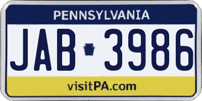 PA license plate JAB3986